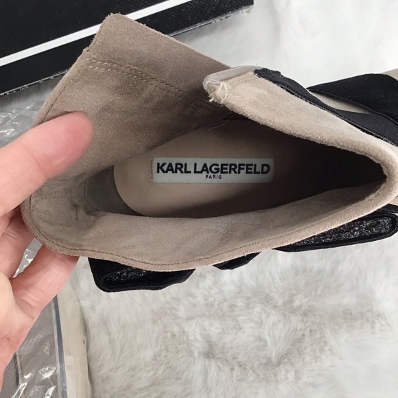 Karl Lagerfeld Paris NWT Mila KidSuede Platform Booties Taupe/Black Size 7.5 - Picture 7 of 9